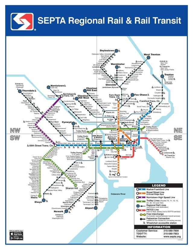 Mapa das estações ferroviárias da Filadélfia