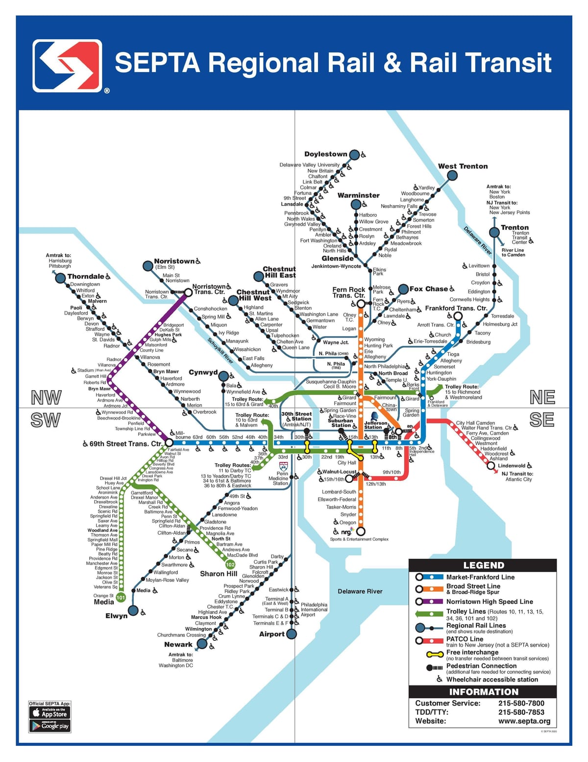 Mapa das estações ferroviárias da Filadélfia