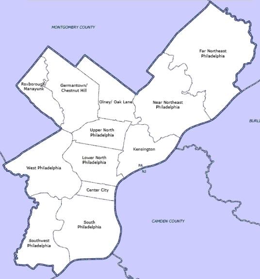 Mapa do distrito de Filadélfia