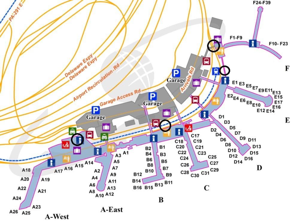 Mapa do terminal do aeroporto da Filadélfia