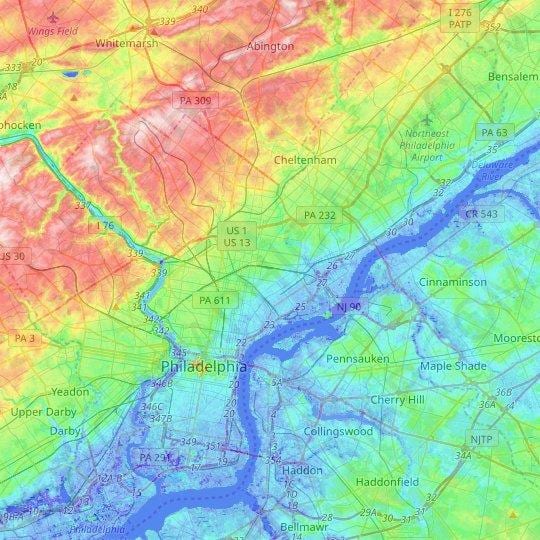 Mapa de Elevação de Filadélfia